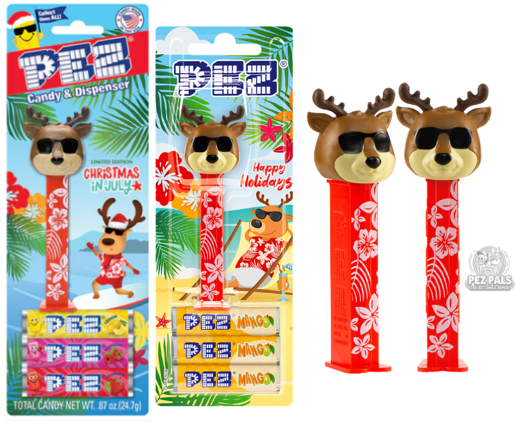 Summer PEZ Reindeer Joins the Summer Party! 2025 summer pez reindeer blister usa vs eu
