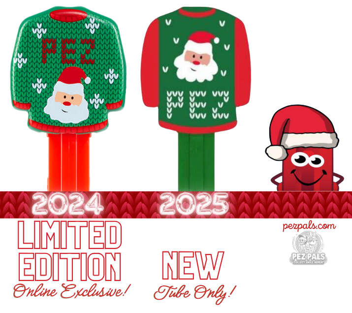 Christmas Ugly Sweater PEZ Returns for 2025! 2025 & 2024 ugly christmas pez sweaters