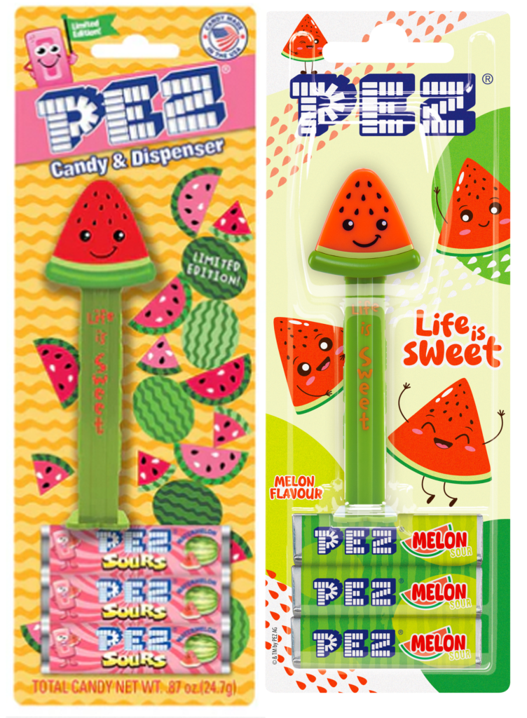 Watermelon PEZ Arrives in Europe For Summer 2025 pez watermelon blister usa vs eu
