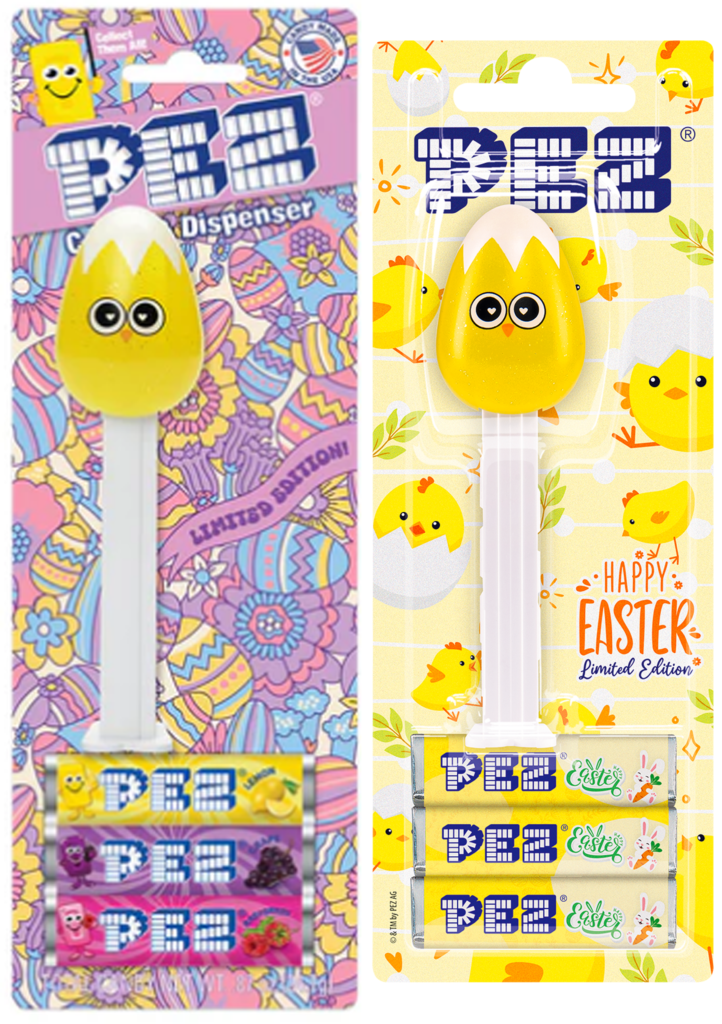 2025 chick in egg pez dispenser blister usa vs eu