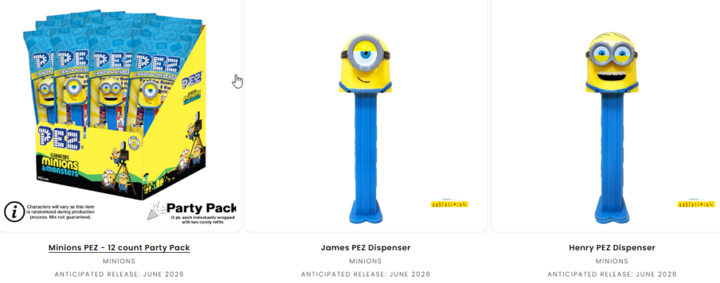 New Minions PEZ Dispensers Are Coming! 2026 minions pez usa assortment