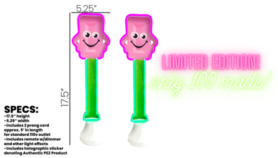 Limited PEZ Neon Mascot Sign Lights Up! 2026 pez table top neon candy mascot loose