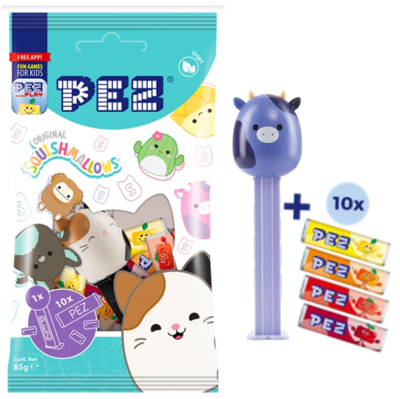 Ingred The New Squishmallows PEZ Cow Is Here. 2026 pez squishmallows pez candy bag